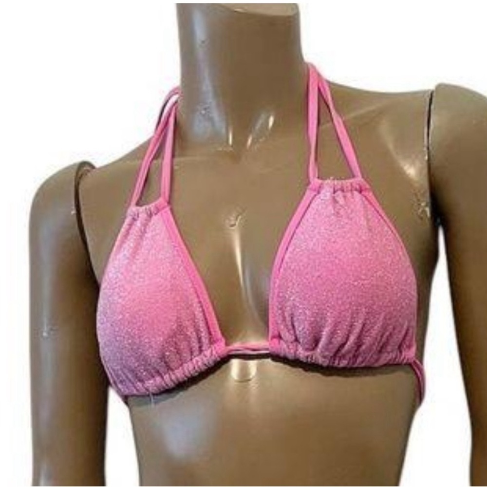 🦇 Aerie pink glitter triangle bikini top xs